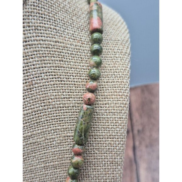 Artisan Boho Unakite Natural Stone Beaded Collar Bib Necklace Toggle Clasp 18" - Picture 6 of 11